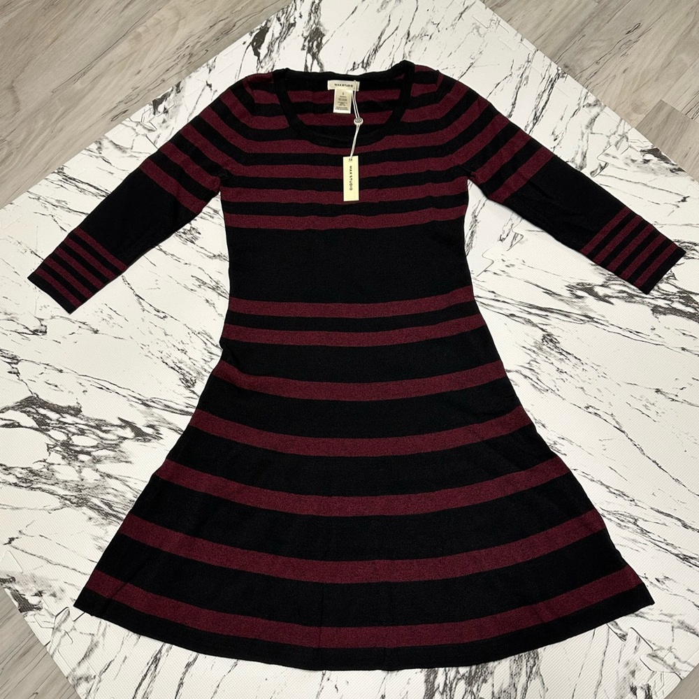 Max Studio A-line skater dress- Black/Burgundy- Size Small